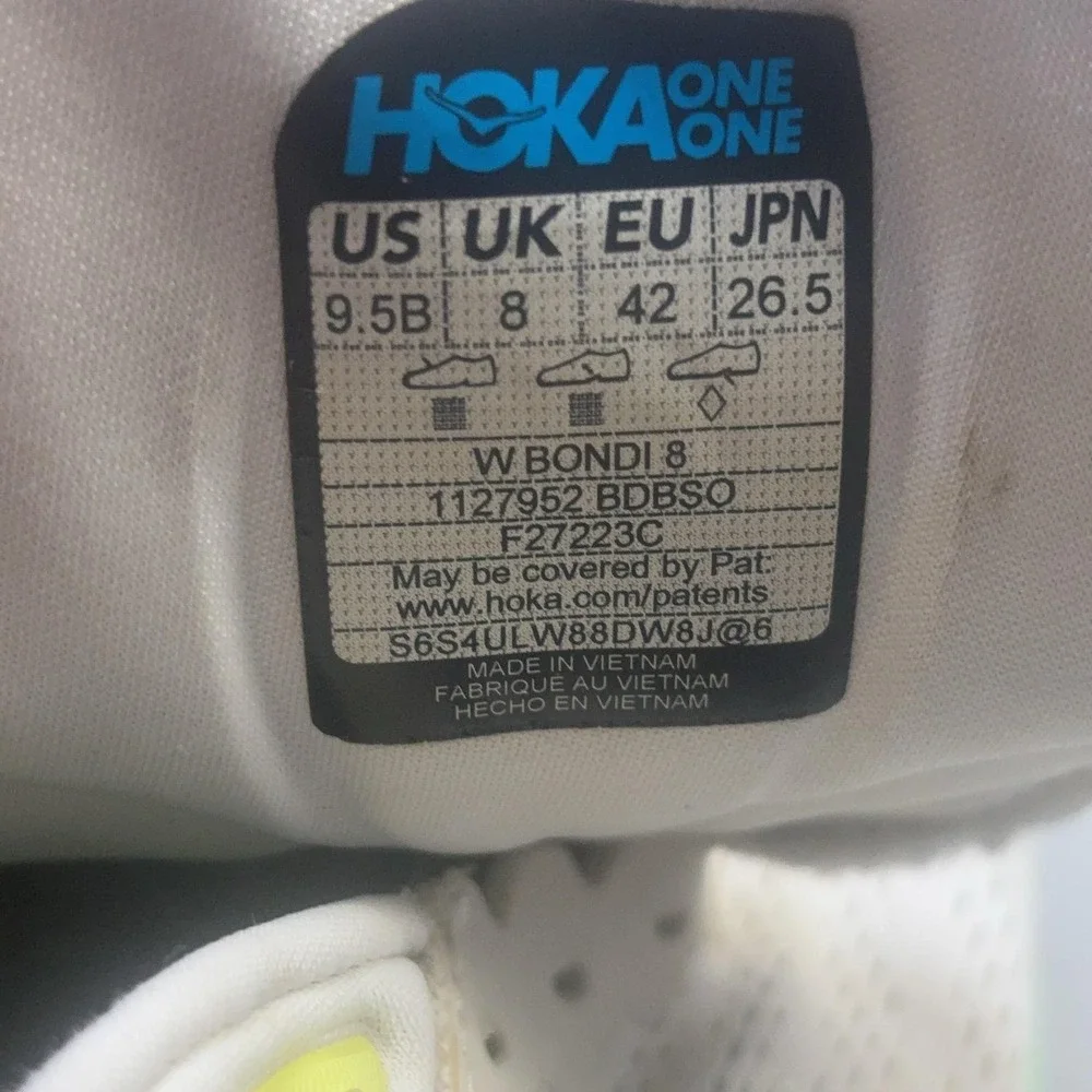 Hoka One One Bondi 8 Shoes Womens Size 9.5 White Running Sneakers 1127952 BDBSO